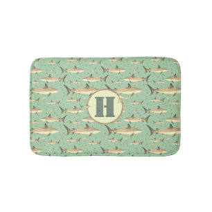 Meeresblaue Meeresfarbe Monogram Marine Life Badematte