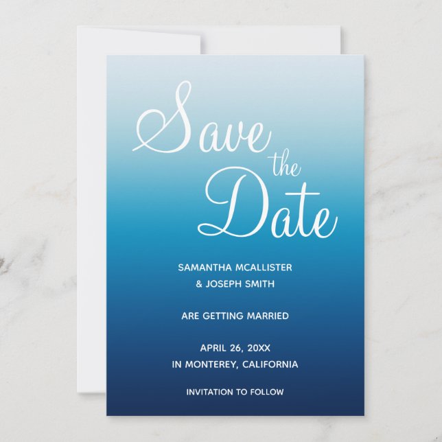 Meeresblauer Himmel und Ozeanblauer Farbverlauf Save The Date (Vorderseite)