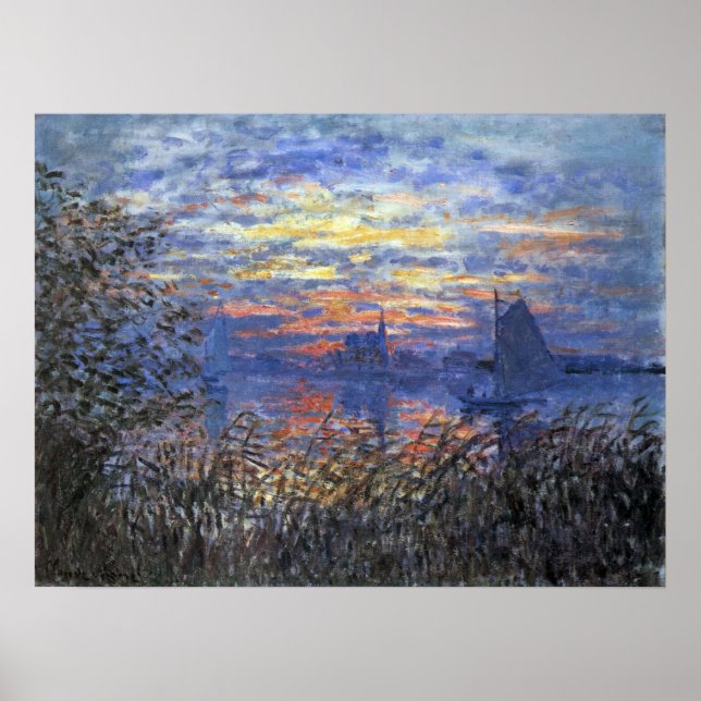 Meeresblick mit Sonnenuntergang von Claude Monet Poster (Vorne)