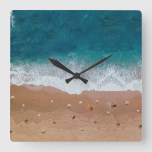 MEERESBLICK STRAND MUSCHELN SOMMERFERIEN QUADRATISCHE WANDUHR