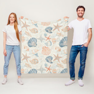 Meeresbotanische Muschel Blau Koralle Pfirsich Mus Fleecedecke