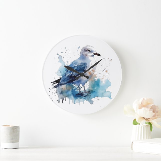Meeresbrise: Aquareller Seagull Große Wanduhr (Zuhause)