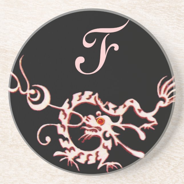MEERESDRAGON 2 MONOGRAMM, rosa schwarz Getränkeuntersetzer (Vorne)