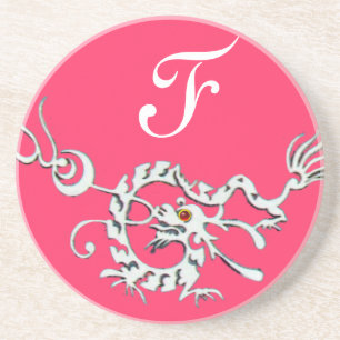 MEERESDRAGON 2 MONOGRAMM, rosa weiß Getränkeuntersetzer