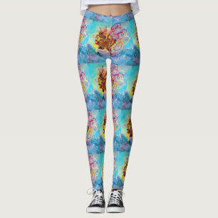 MEERESDRAGON in Blue Gold Yellow Pink Fantasy Leggings