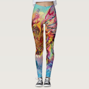 MEERESDRAGON in Blue Gold Yellow Pink Fantasy Leggings