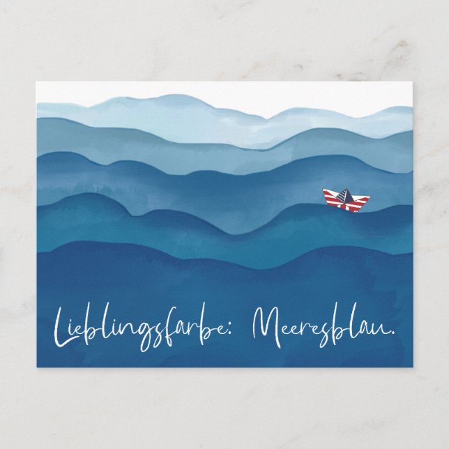 Meeresfarbe Blau Postkarte im Aquarell Stil  (Vorderseite)
