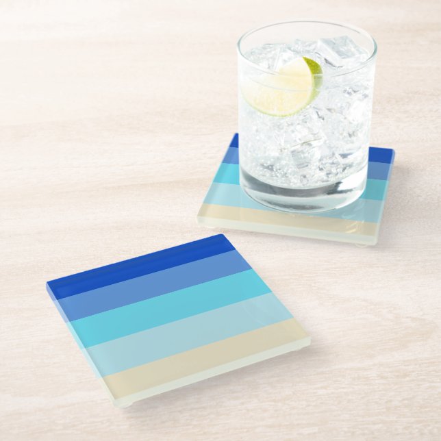 MeeresfarbenStreifen Muster Keramik Tile Glasuntersetzer (Schrägansicht)