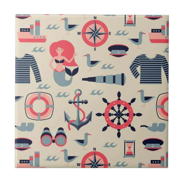 Meeresflora und -fauna-Muster Fliese (Vorderseite)