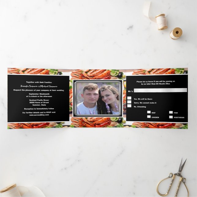 Meeresfrüchte Brot Paella Dinner Probe Party Dreifach Gefaltete Einladung (Innenseite)