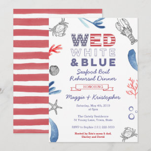 Meeresfrüchte-Essen Probeessen, Rot Weiß Blau Einladung