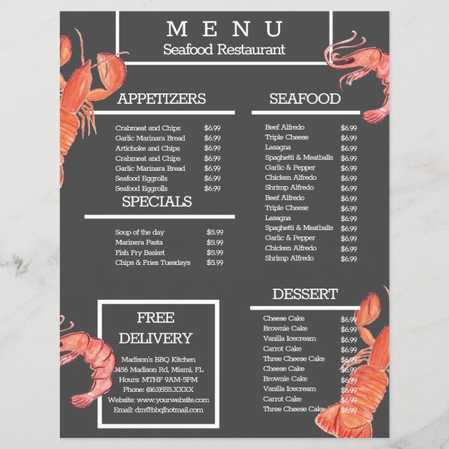 Meeresfrüchte Grill Restaurant Grau Flyer (Vorne)