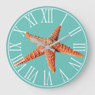 Meeresfrüchte Grüne und orangefarbene Starfish Große Wanduhr