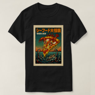 Meeresfrüchte-Kaiju-Pizza-Monster-Ozeanstadt-Vinta T-Shirt