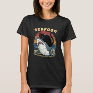 Meeresfrüchte Katze Beißt Hai Lustiges Ozean-Sonne T-Shirt