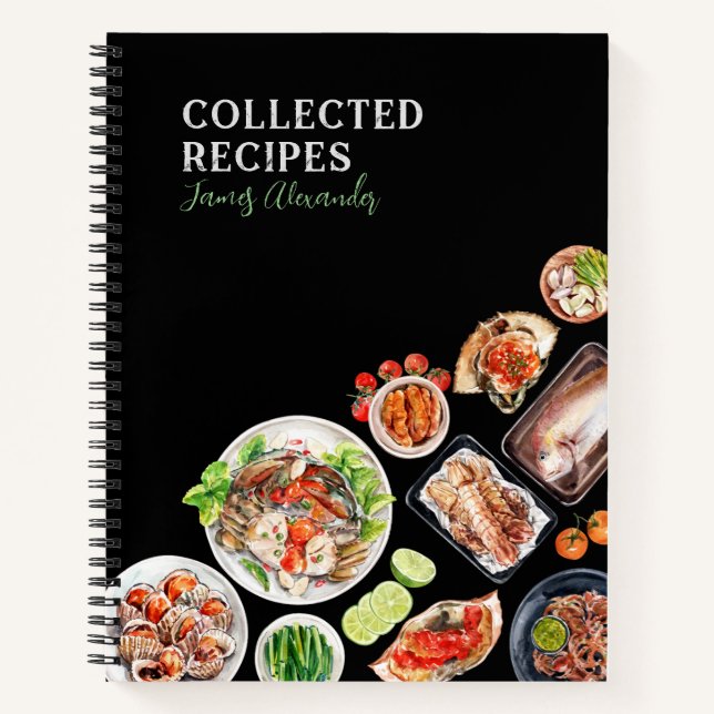 Meeresfrüchte Küche Rezept Schwarzes Journal Notizbuch (Vorderseite)