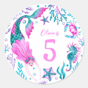 Meeresfrüchte, Muscheln und Meereslebewesen Runder Aufkleber