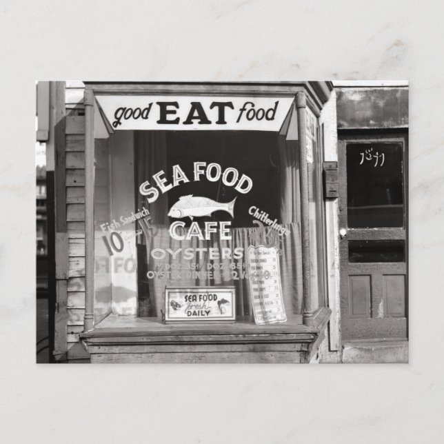 Meeresfrüchterestaurant, 1937 postkarte (Vorderseite)