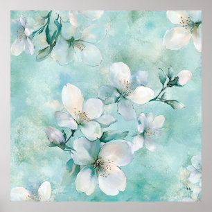 Meeresgischt-Grün-Blumen-Leinwandkunst Poster