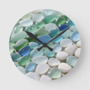 Meeresglas-Mosaik Ozean-Blues Tranquil Runde Wanduhr