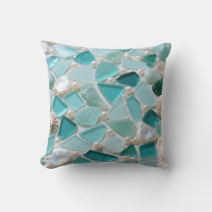 Meeresglas-Mosaik Türkis Küstencharme Kissen