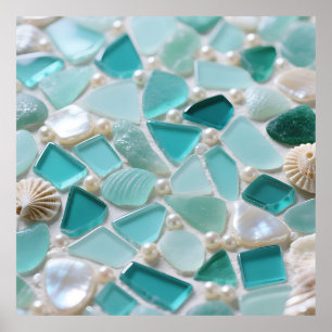 Meeresglas-Mosaik Türkis Küstencharme Poster