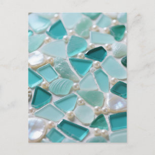 Meeresglas-Mosaik Türkis Küstencharme Postkarte