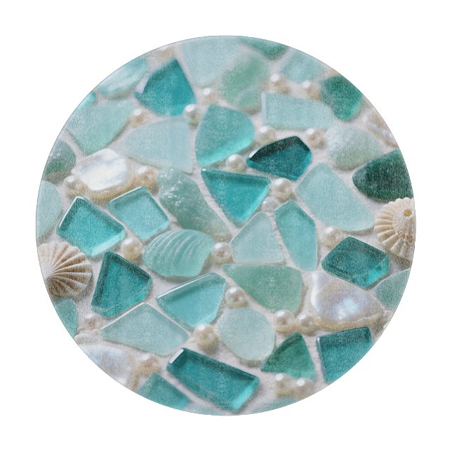 Meeresglas-Mosaik Türkis Küstencharme Schneidebrett (Vorderseite)