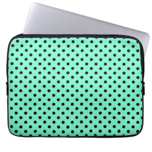 Meeresgrün Schwarz Polka Laptopschutzhülle