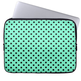 Meeresgrün Schwarz Polka Laptopschutzhülle