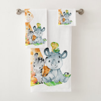 Meeresgrün Wasserfarbe Niedlich Safari Jungle Tier Badhandtuch Set