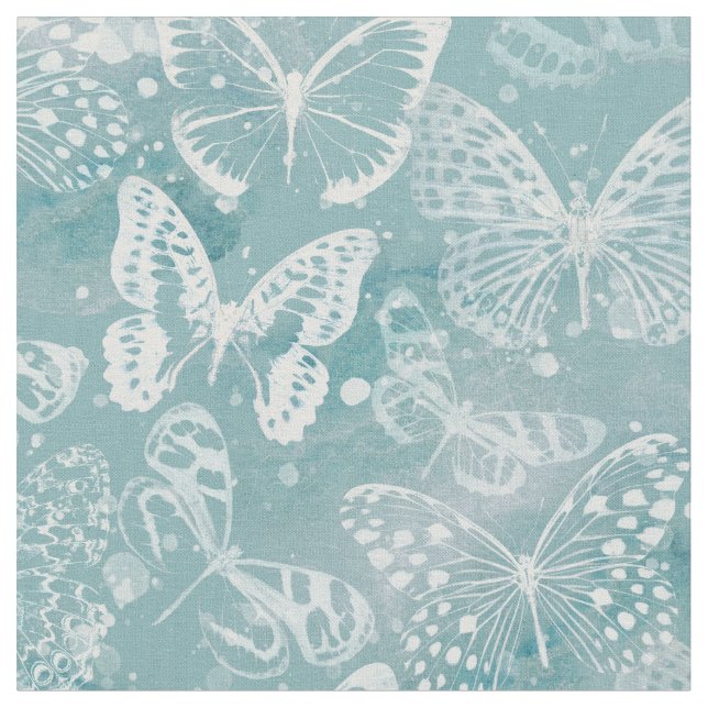 Meeresgrüne Marmorschmetterlinge Stoff (Nahaufnahme)