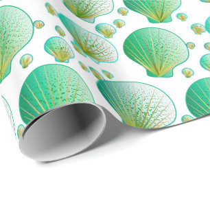 Meeresgrüne Muscheln auf Weiß Geschenkpapier