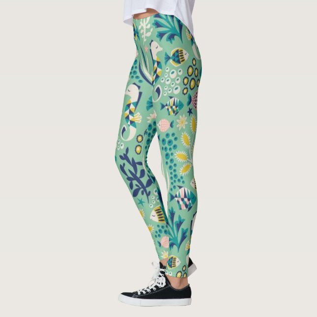 Meeresgrüner Unterwasserfisch Leggings (Links)