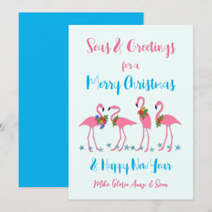 Meeresgrüße und Grüße Flamingos Weihnachtskarte