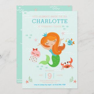 Meereshilfe mit Rotem Haar-Kindergeburtstag Einladung