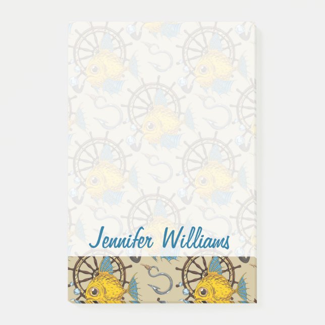 Meereskapitän Muster| Name hinzufügen Post-it Klebezettel (Vorderseite)