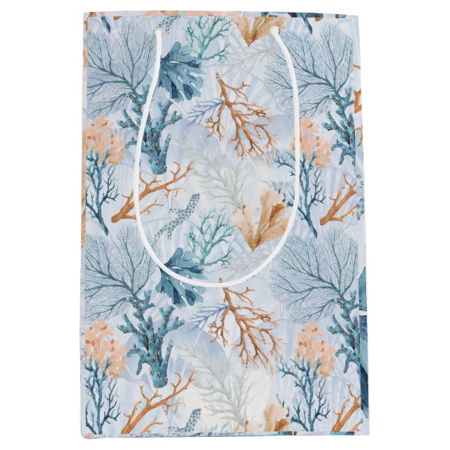 Meereskorallenblauer Blauer Ozean Mittlere Geschenktüte (Vorderseite)