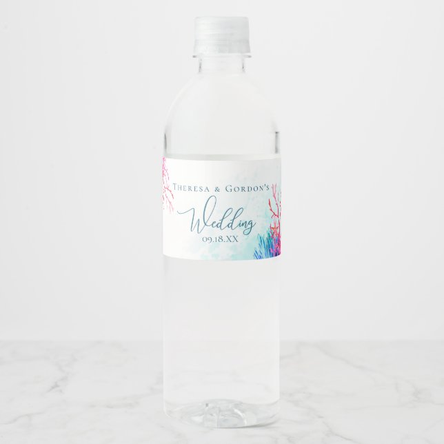 Meereskorallenriff Wasserfarbe Wasserflaschenetikett (Vorderseite)