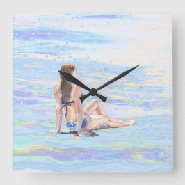 *~* Meeresküste Frau AR29 Strand Quadratische Wanduhr