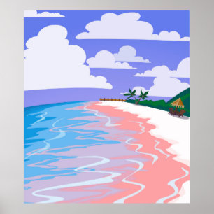 Meereslandschaft tropischer Strand mit rosa Sand,  Poster