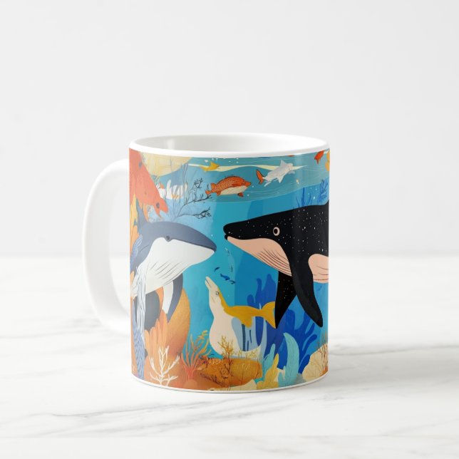 Meeresleben, einschließlich zwei großer Wale Kaffeetasse (Vorderseite Links)