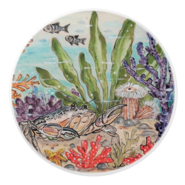 Meeresleben Krabben Korbfisch Unterwasser Keramikknauf (Vorderseite)