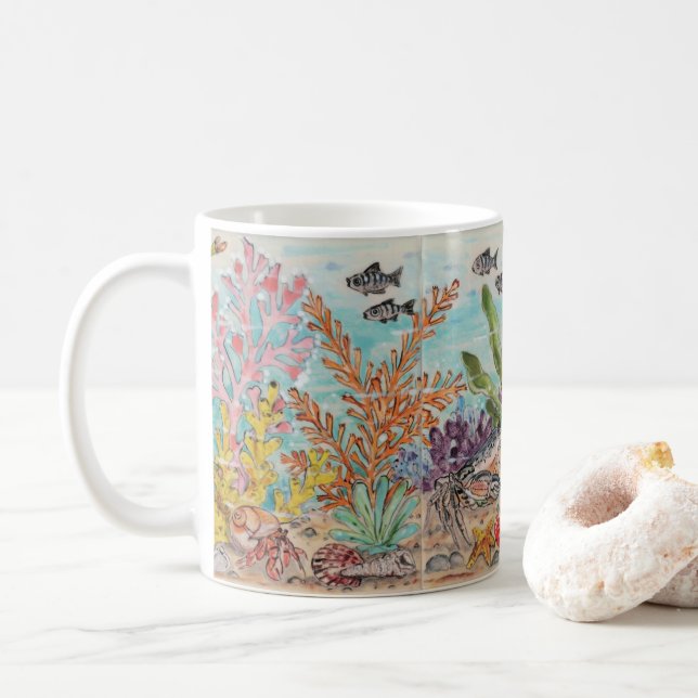 Meeresleben Krebskorb Muscheln Art Kaffeetasse (Mit Donut)