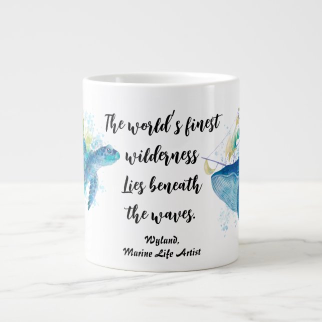 Meeresleben. Meeresschildkröte und Blauer Wal Jumbo-Tasse (Vorderseite)