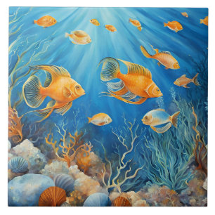 Meeresleben mit exotischen Fischen Fliese