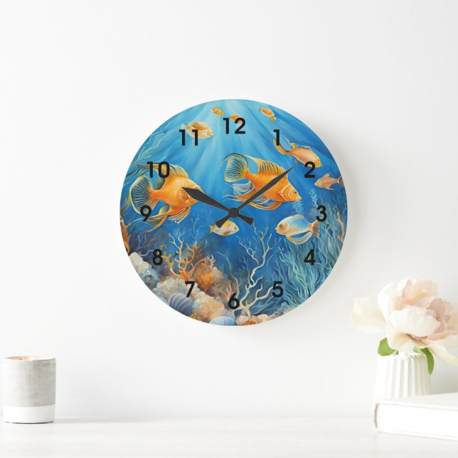 Meeresleben mit exotischen Fischen, Große Wanduhr (Zuhause)