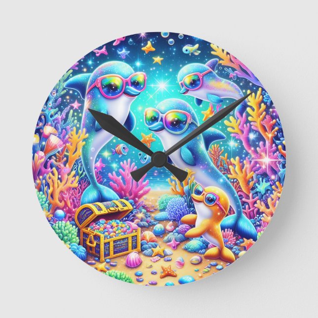 Meeresleben Runde Wanduhr (Vorderseite)