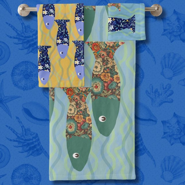 Meeresleben, Strandhaus, Fischliebhaber Badhandtuch Set (Von Creator hochgeladen)