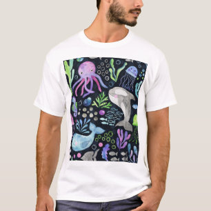 Meereslebensfarbe, dunkler Hintergrund. T-Shirt